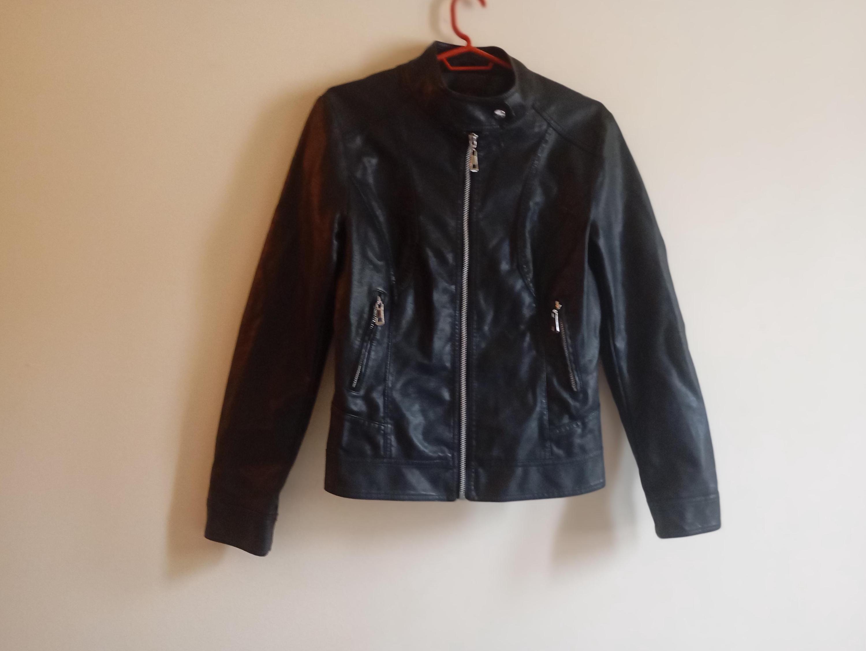 Y2K 00s Women's Faux Leather Jacket Black | Zipper & Pockets