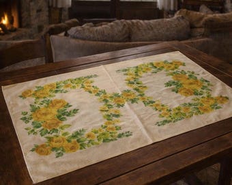 Vintage 1970s Greek Cotton Towel | Floral Bath Hand Face Towel | Retro Home Decor | Made in Greece