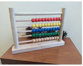 Vintage Abacus Handmade Wood Colorful Montessori Toy Learning Vintage from 00's