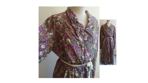 from 60's Cotton Floral Fuchsia Gray Dress Mid-ca… - image 1