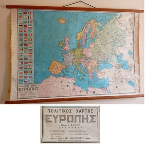 Griechische Sprache Karte von Europa für Schulbildung 90er Jahre alte Hausdekoration Wandbehang made in Griechenland
