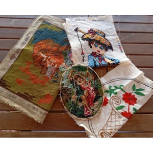 Greek 4 pieces Embroidered Unframed Wall Decor - Vintage  Cadres, 1980s made in Greece