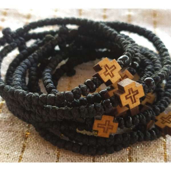 Traditional Greek Komposkini Bracelet - Wooden Cross Beads - Handmade Byzantine Orthodox Rosaries - Religious Jewelry