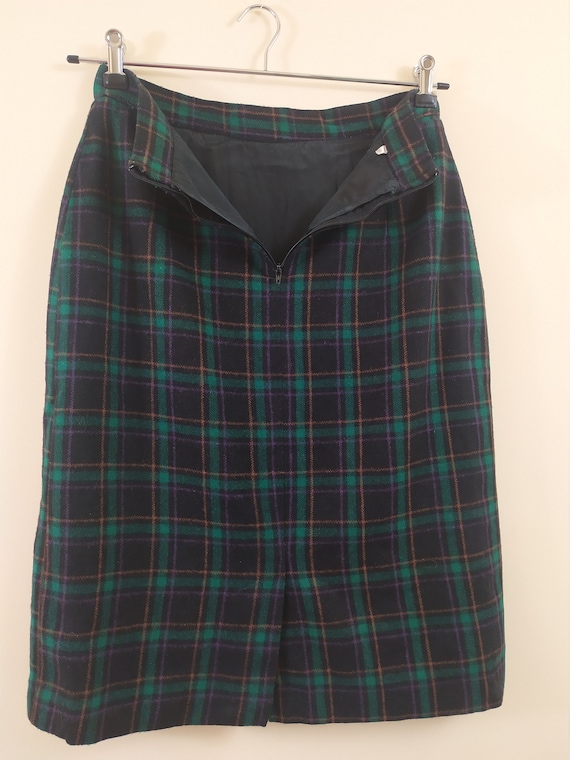 High Waisted Midi Plaid Wool 80's Skirt Pencil for Winter