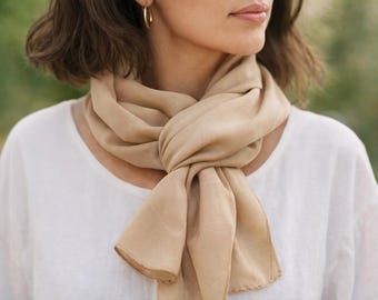 Bufanda vintage beige de los años 80, larga, rectangular, de poliéster, para mujer