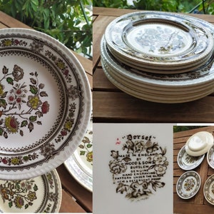 Set of 9 Vintage Wood and Sons Burslem dinner plate 6 Dinner Plate and 3 Bread and Butter plates Made in England Vintage Dinnerware Sets