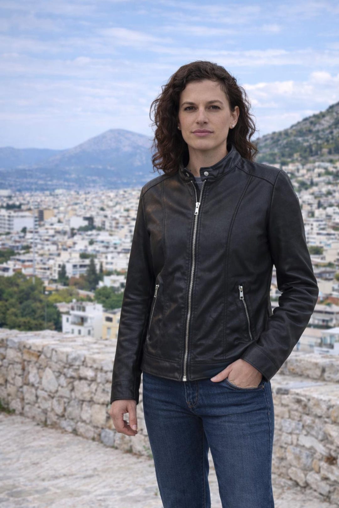 Y2K 00s Women's Faux Leather Jacket Black | Zipper & Pockets