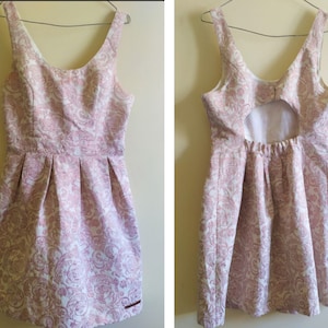 Brocade Shiny Mini Dress Embossed on Pink White colors Women&#39;s Clothes Clothing Vintage 00&#39;s  Small Size