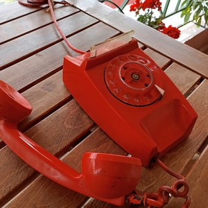 from 70's Landline Phone Red Rotary 1970's Decor Vintage Home Decoration Rotary dial Retro Telephone made in Greece imagem 3