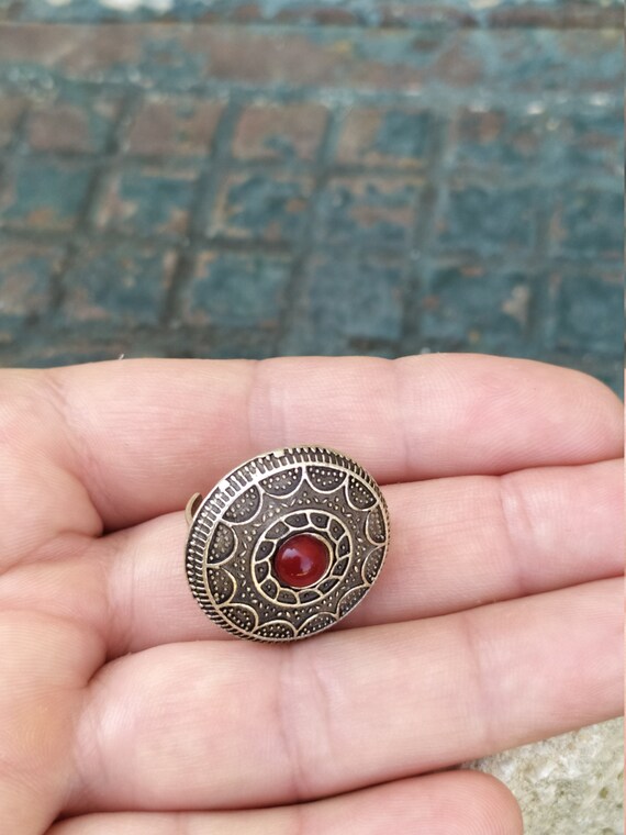 Big Round Alpaca Ring Carved Circle Ring Adjustab… - image 4