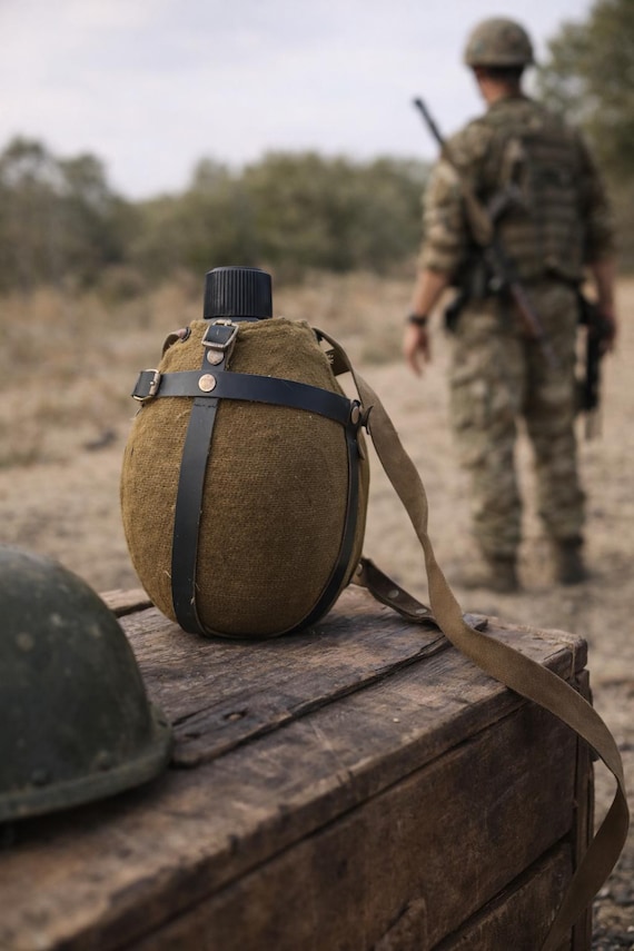 ヴィンテージギリシャ軍水筒：1970年代兵士用キャンバスフラスコ