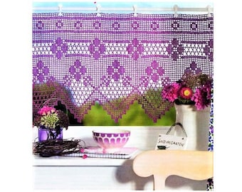Only pattern no text, Digital Filet Lace Crochet Pattern for Curtains Home Decoration Digital file Vintage from 1970&#39;s