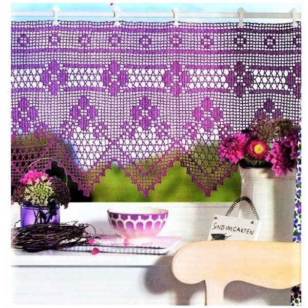 Only pattern no text, Digital Filet Lace Crochet Pattern for Curtains Home Decoration Digital file Vintage from 1970's