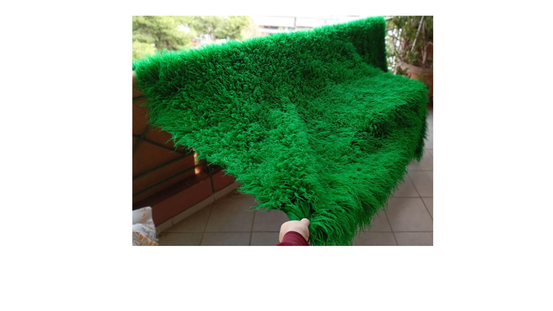 Greek 80's Woven Green Vintage Flokati Woolen Organic Area Rug Original Traditional Fluffy Cozy Home Warming Genuine made Greece