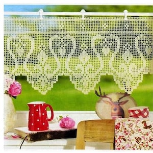 Digital Filet Lace Crochet Pattern for Curtains Home Decoration Digital file Vintage from 1970's