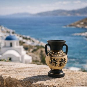 Kleine griechische Vase, handgefertigte Tonkeramik, Vintage Wohndekor