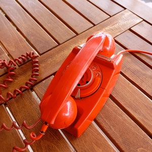 from 70's Landline Phone Red Rotary 1970's Decor Vintage Home Decoration Rotary dial Retro Telephone made in Greece imagem 10