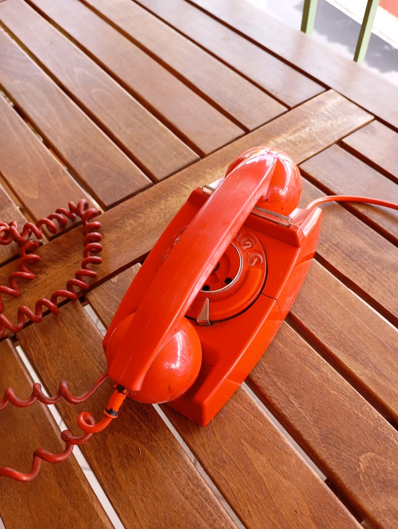 from 70's Landline Phone Red Rotary 1970's Decor Vintage Home Decoration Rotary dial Retro Telephone made in Greece imagem 10