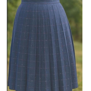 Gray Blue 80&#39;s Plaid Skirt for Winter on Below Knee Length Pleated Skirt Bohemian Clothes Vintage 80&#39;s Clothing Large Size