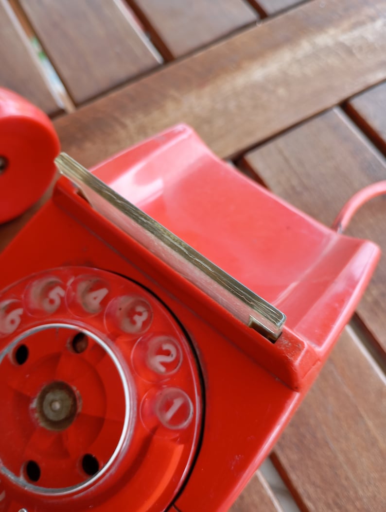 from 70's Landline Phone Red Rotary 1970's Decor Vintage Home Decoration Rotary dial Retro Telephone made in Greece imagem 7