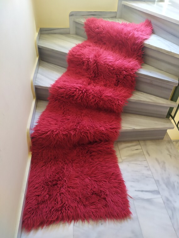 Grec annees 80 Rouge Tisse a la main Loom Flokati Woolen Organic Runner Tapis Original Traditionnel Peluche Accueil Rechauffement Authentique fabrique Grece Etsy France