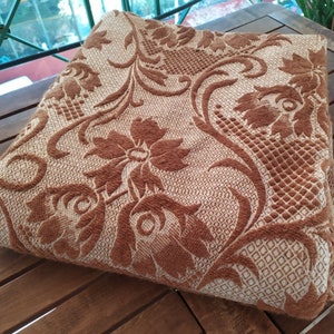 Greek Woven Traditional Made of Wool Brown Beige Blanket Cover Bed Sofa Couch Blanket Karameloti Vintage 80s made in Greece