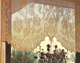 PDF Filet Lace Crochet Pattern para cortinas Decoración del hogar Archivo digital 1970's