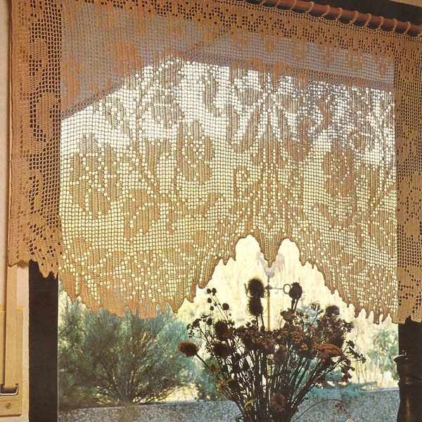 PDF Filet Lace Crochet Pattern for Curtains Home Decoration Digital file 1970's