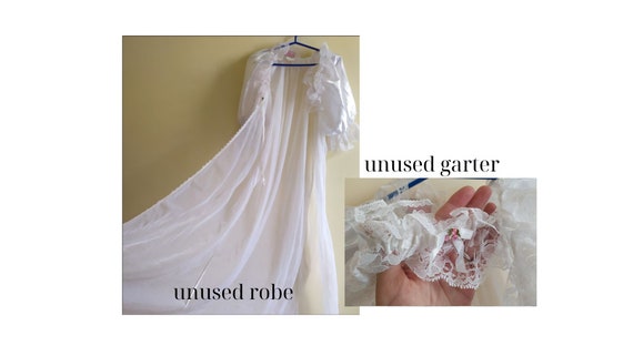 Unused 80's Lace Bridal Robe & Garter - Retro Wed… - image 1