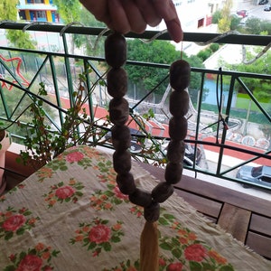 XLarge Decorative Greek Kompoloi with Plastic Beads and Faded Beige Yellow Rope and Tassels Begleri made in Greece Vintage 90&#39;s