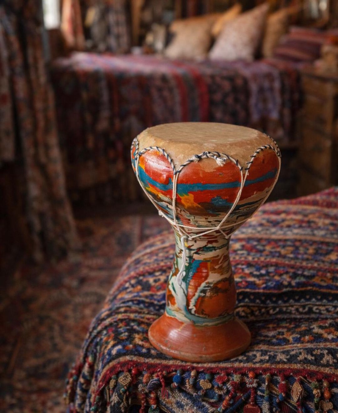 Tribal Ritual Binding Posts Vintage Handcrafted Tribal Clay Drum 1980s – Ethnic Ceramic Percussion ...