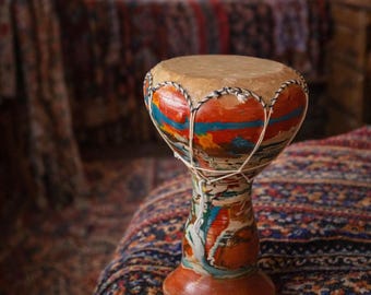 Handgefertigte Tribal-Trommel 1980er Jahre - Ethno-Keramik mit Leder & Seil-Bindung