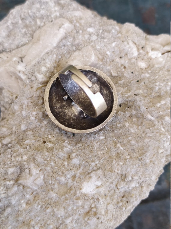 Big Round Alpaca Ring Carved Circle Ring Adjustab… - image 9