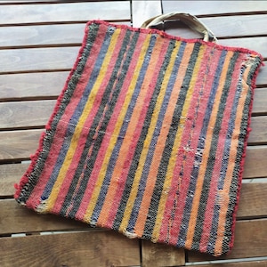 Greek Traditional 50&#39;s Hand Woven Woolen Tagari Bag Reusable Tote Bag Boho Bohemian Authentic Antique Top Handle made in Greece