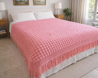 Vintage 1980s Handmade Crochet Sofa Cover | Extra Heavy Cotton Couch Blanket | Boho Bohemian Throw | Made in Greece