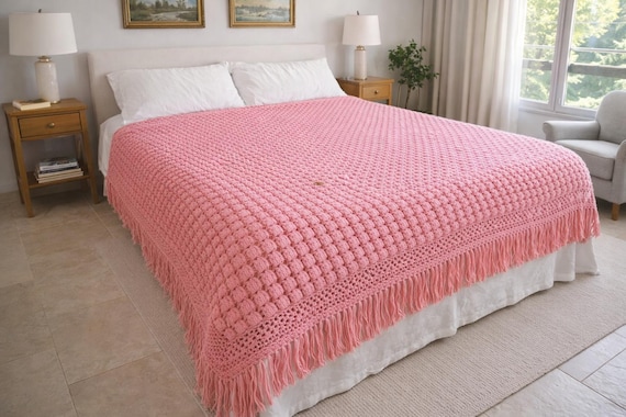 1980年代のヴィンテージハンドメイドかぎ針編みソファカバー | 極厚