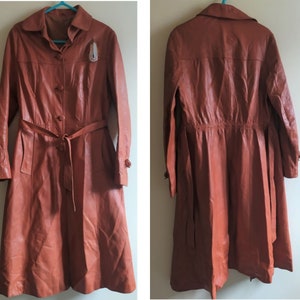 Vintage Brick Red 70s Leather Coat - Women's Outerwear Size Small