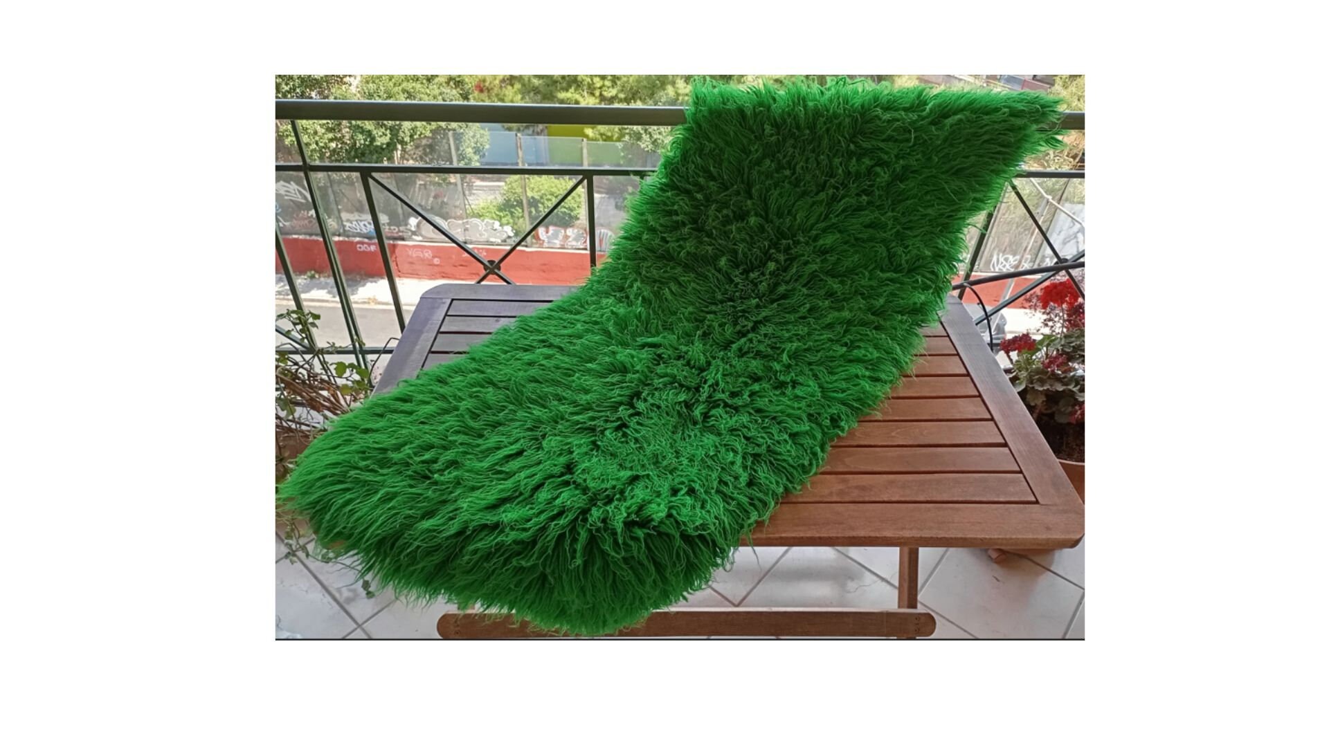 ヴィンテージラグ　フロカティ　ウール シャギー Greek 70's Flokati Wool Rug: Genuine Cypress Green, Traditional