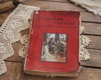 Vintage French Book, Shabby Chic Decor, Ephemera Paper