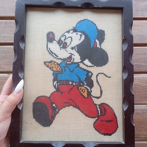 Vintage Greek from 80s Embroidery Wall Hanging Small Cadre Embroidered Wooden Frame made in Greece