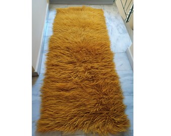 from Greek 60's Burnt Orange Flokati Wool Organic Rug Woven Loom Genuine Rustic Original Traditionally Vintage made in Greece