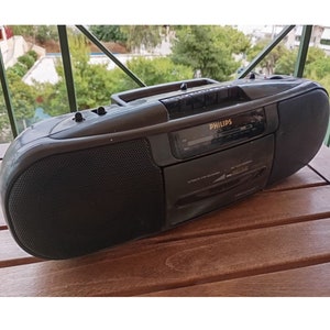 Vintage 90er Jahre Philips Radio Kassetten Plattenspieler Kassetten-Rekorder Modell AQ5050/00 unbekannte ob Funktioniert