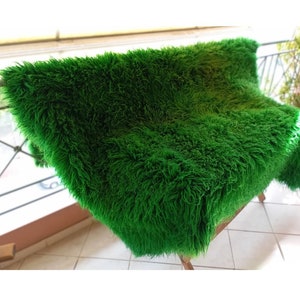 Greek 70&#39;s Woven Green Vintage Flokati Woolen Organic Area Rug Original Traditional Plush Home Warming Genuine made Greece