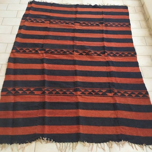 Woven 70&#39;s Greek Handwoven Area Rug Sheep Wool Striped Kilim Greek Rug made in Greece Rustic Traditional Ecofriendly Tapestry 81&#39;&#39;x 62&#39;&#39;