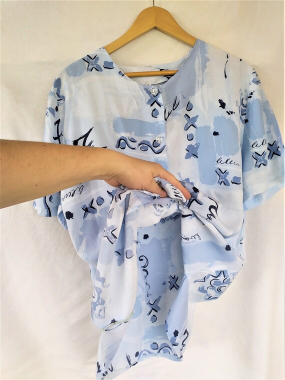 from 90's Shirt Blouse on Baby Blue and White col… - image 6