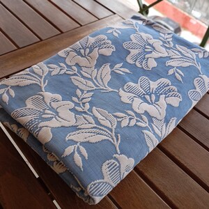 Greek 70s Cotton Vintage Bedspread – Blue White Floral Embossed Double Throw, Made in Greece image 2