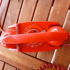 from 70's Landline Phone Red Rotary 1970's Decor Vintage Home Decoration Rotary dial Retro Telephone made in Greece imagem 5