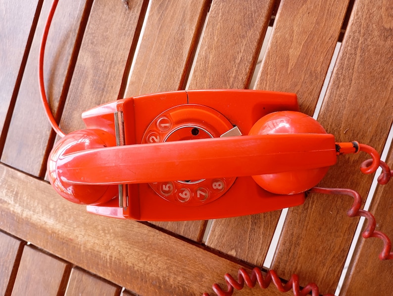 from 70's Landline Phone Red Rotary 1970's Decor Vintage Home Decoration Rotary dial Retro Telephone made in Greece imagem 5
