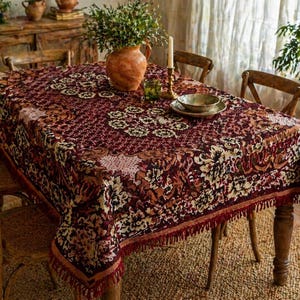 Mantel de lana con estampado floral vintage de los años 70 - Mantel rectangular griego grande