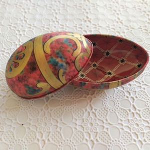 Οvate Tin Metallic Case Vintage Rare Tin Red Gold Metallic Canisters 1970&#39;s Οval-shaped Oval